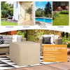 Waterproof cover for 9-piece outdoor wicker sectional and gas fire pit table, protecting against sun and rain.