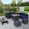 9 Pieces Patio Furniture Set with 32” Fire Pit Table and 50000 BTU Square Propane Fire Pit-Navy - Gallery View 1 of 11