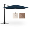 9.5 feet square patio cantilever umbrella in navy with 360° rotation, featuring a rustproof aluminum pole and vented.
