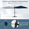9.5 feet square patio cantilever umbrella in navy with 360° rotation, featuring a sturdy aluminum pole and vented top.