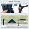 9.5 feet square navy patio cantilever umbrella showcasing quick opening steps and 360° rotation for optimal shade.