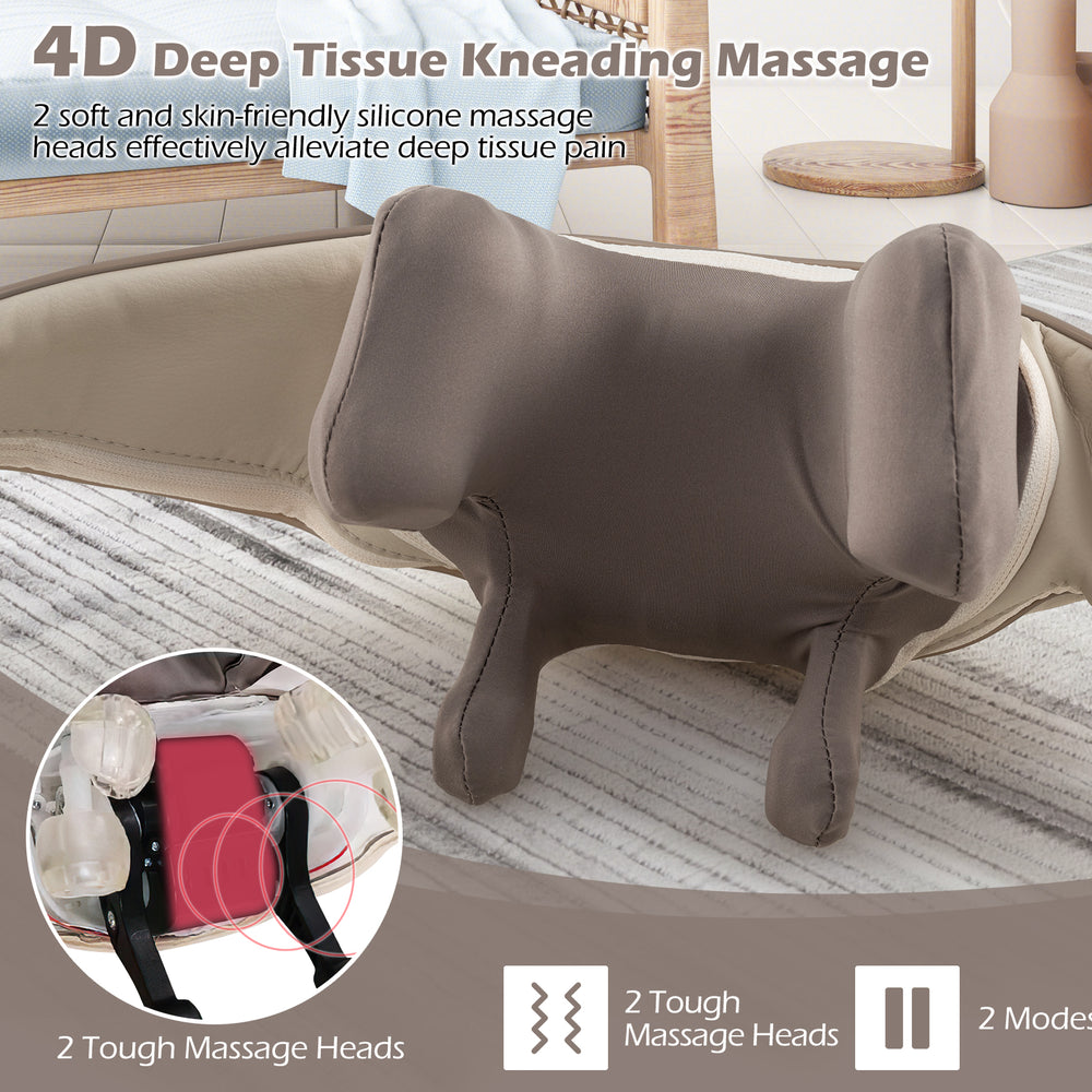 Neck shoulder massager in beige with 4D deep tissue kneading, featuring adjustable straps and 6 massage points for.