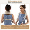 Neck shoulder massager in beige with adjustable straps and pulling handles for customizable comfort and relaxation.