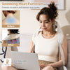 Neck shoulder massager in beige with adjustable straps and 2 heat levels for pain relief, perfect for home or travel.