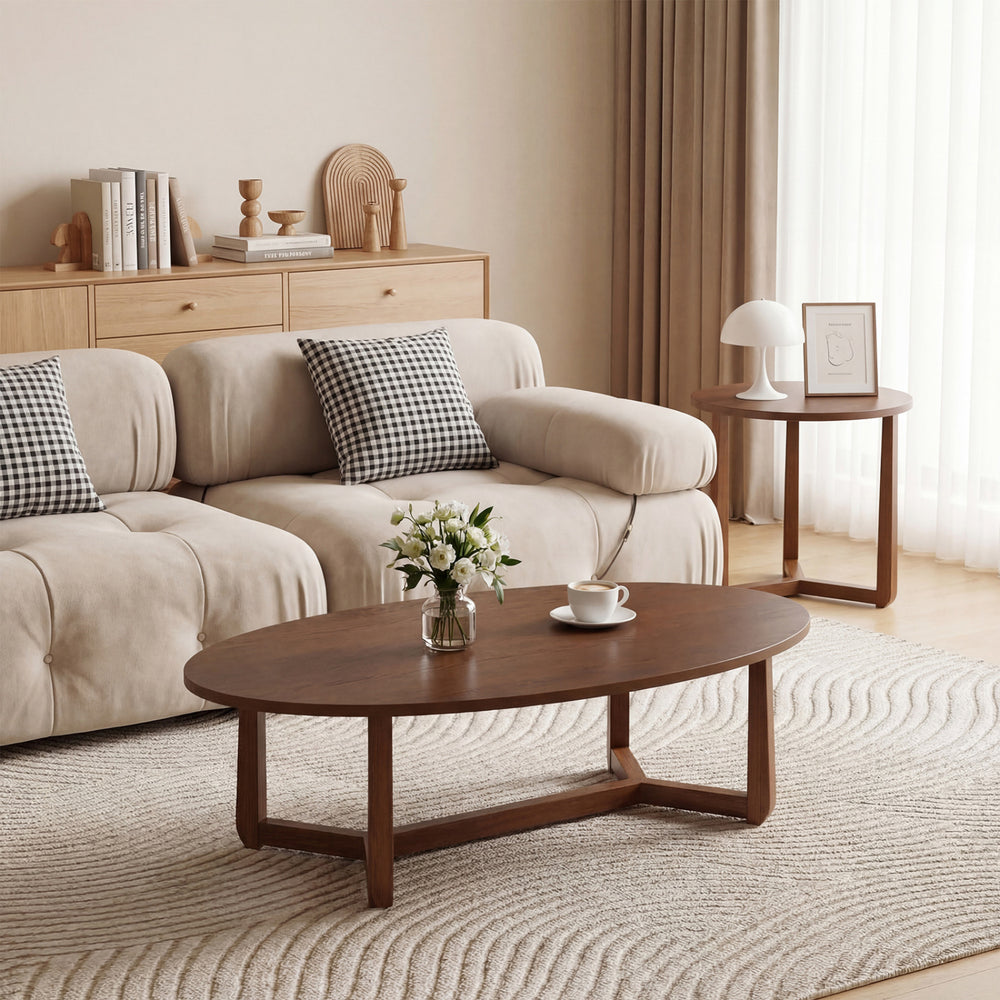 Nesting Coffee Table Set of 2 with Wood Veneered Top and Solid Rubber Wood Legs-Walnut - Gallery View 1 of 6