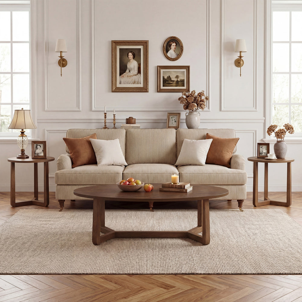 Nesting Coffee Table Set of 3 with Wood Veneered Top and Solid Rubber Wood Legs for Living Room-Walnut - Gallery View 1 of 5