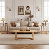 Nesting coffee table set of 3 with wood veneered tops and solid rubberwood legs, perfect for living room storage.