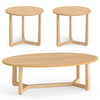 Nesting coffee table set of 3 with wood veneer tops and solid rubberwood legs, perfect for living room storage.