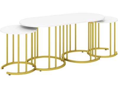 Costway Nesting Coffee Table Set of 3 Faux Marble Gold Metal Frame 261845973 New