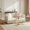 Nesting coffee table set of 3 with faux marble tabletop and gold metal frame, ideal for living room or office use.