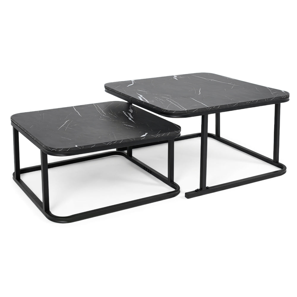 Nesting coffee table set of 2 features a faux marble top and sturdy metal frame, perfect for living room or office use.