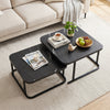 Nesting Coffee Table Set of 2 with Faux Marble Top and Metal Frame-Black - Gallery View 1 of 11