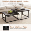 Nesting coffee table set of 2 features a faux marble top and a durable powder-coated metal frame for versatile placement.