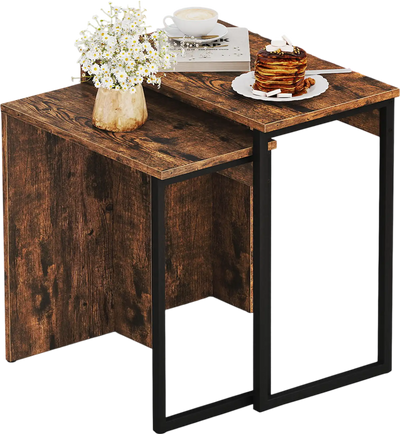 Costway 2-in-1 Nesting Coffee Table Set of 2 Rustic Brown 251679843 New
