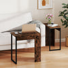 Nesting coffee table set in rustic brown with metal frame, ideal for living room or bedroom use as side or snack tables.