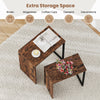 Nesting coffee table set in rustic brown with faux wood grain, ideal for living room storage and space-saving solutions.
