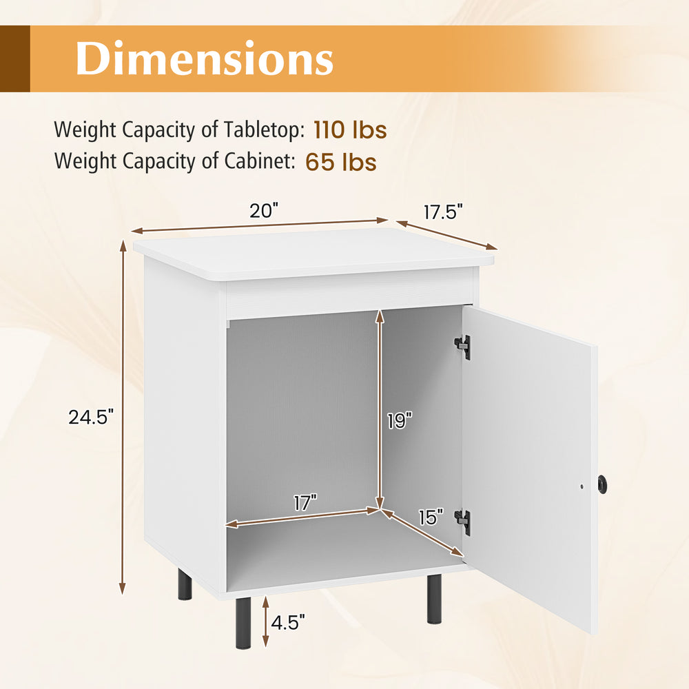 Dimensions of the Nightstand Mid Century End Table with door, showcasing weight capacities and measurements for optimal.