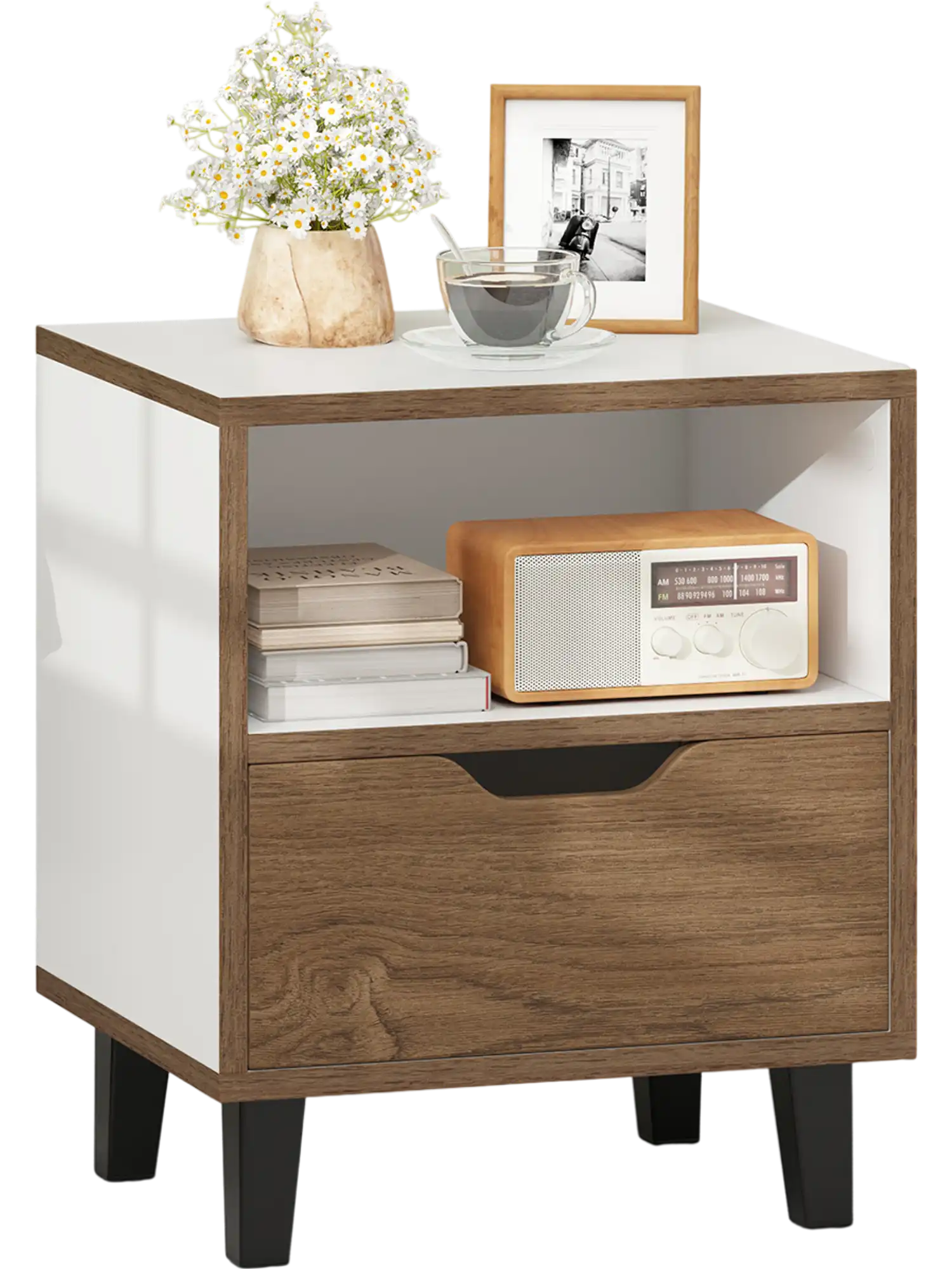 Costway Nightstand w/ Drawer & Open Shelf White 819243675 New