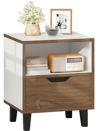 Costway Nightstand w/ Drawer & Open Shelf White 819243675 New