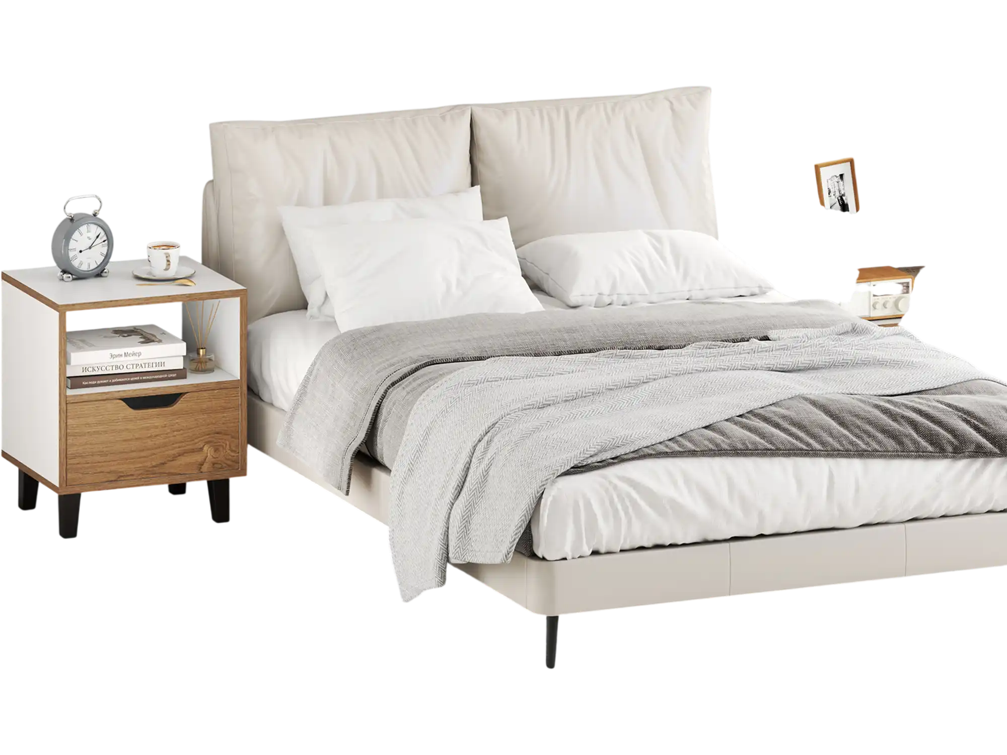 Costway Nightstand Set of 2 w/ Drawer & Open Shelf White 861425793 New