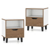 Nightstand set of 2 with drawer and open shelf, featuring a unique color block design for modern bedrooms.