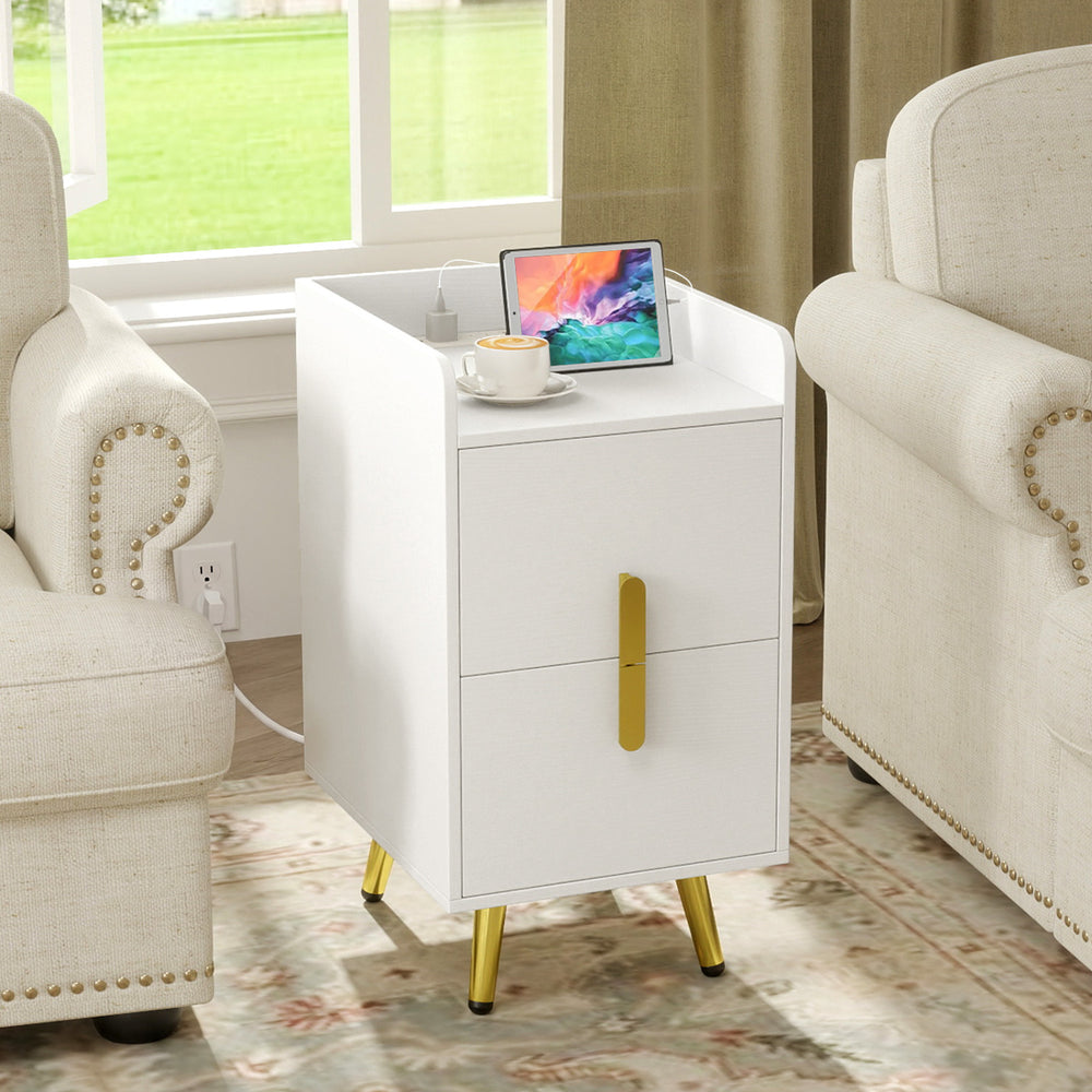 Nightstand Side Tables with 2 Drawers and 2 USB Ports-White - Gallery View 1 of 10