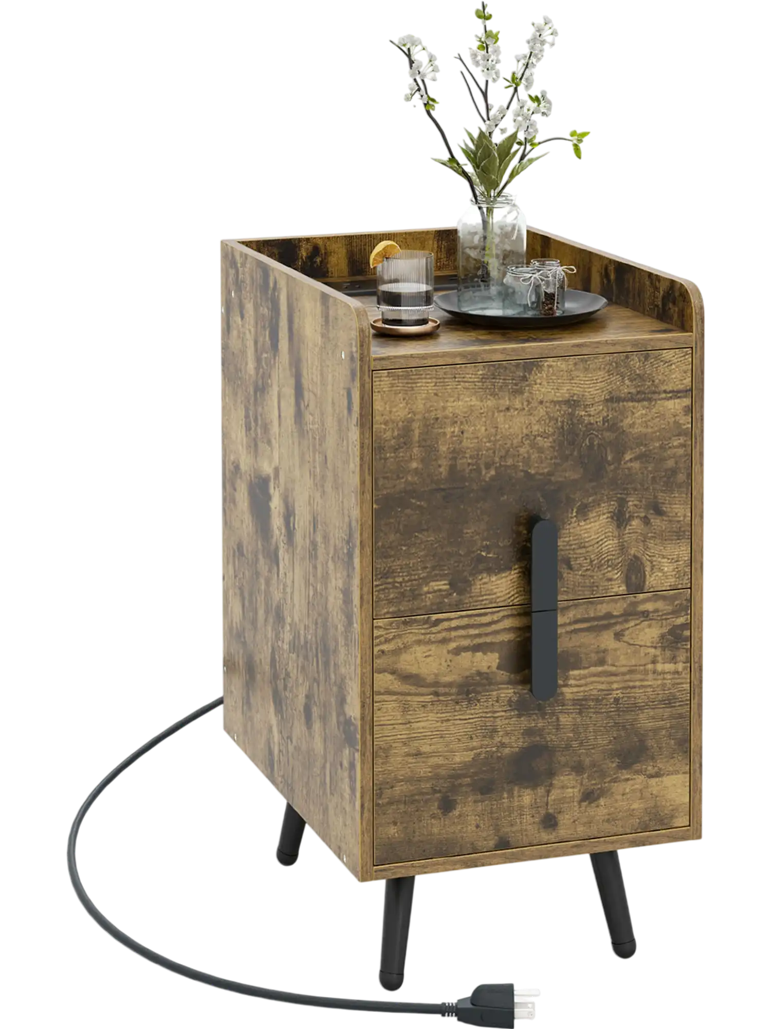 Costway Nightstand Side Table w/ 2 Drawers & 2 USB Ports 32914587 New