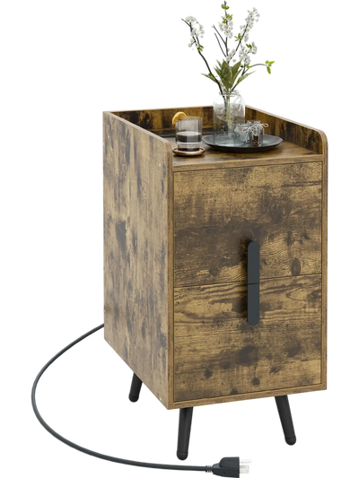 Costway Nightstand Side Table w/ 2 Drawers & 2 USB Ports 32914587 New