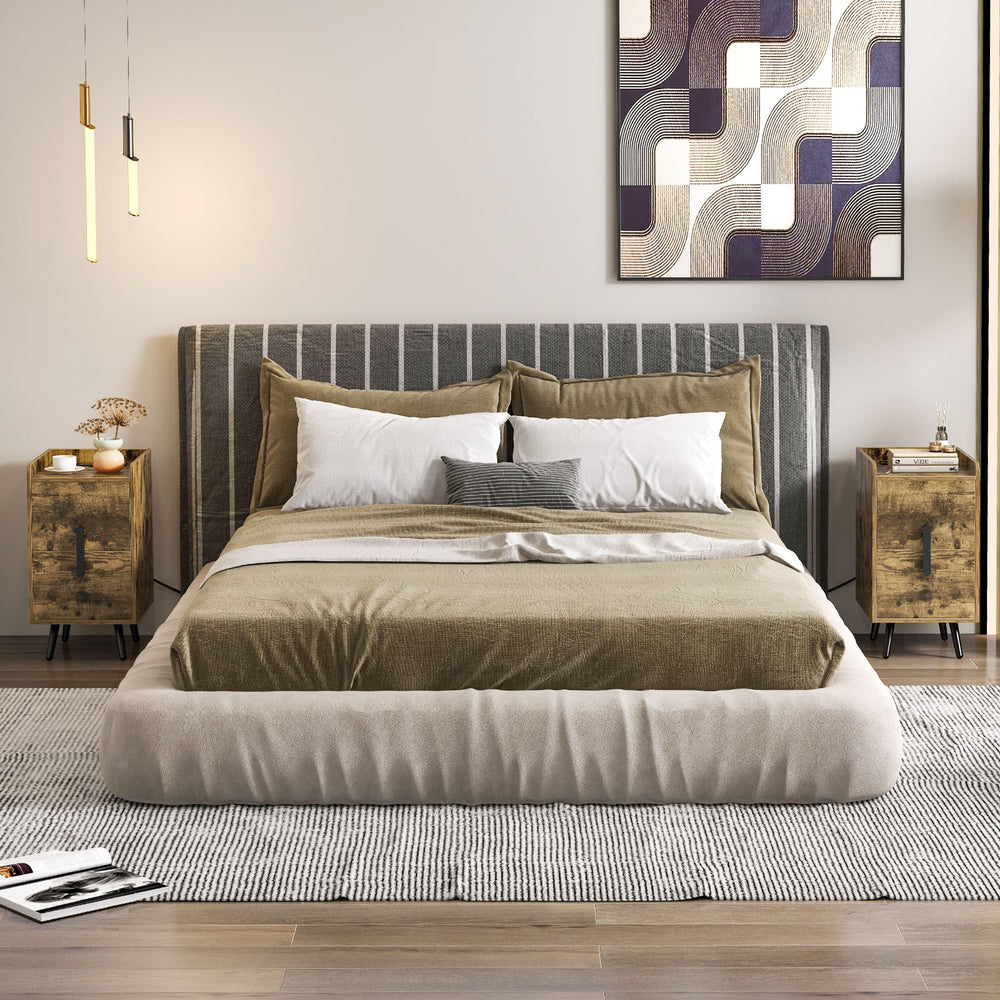 Rustic brown nightstand with 2 drawers and USB ports, featuring a spacious tabletop and sturdy metal feet for.