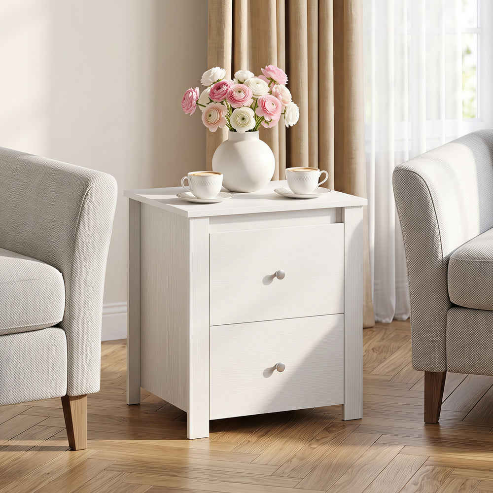 Nightstand with 2 Drawers & Storage for Bedroom Living Room Small Spaces-White - Gallery View 1 of 8