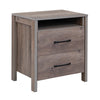 Nightstand with 2 drawers and open shelf in grey, featuring sturdy construction and metal slides for versatile storage.