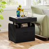 Modern black nightstand with charging station, sliding top storage, and pull-out drawer for organized bedside.