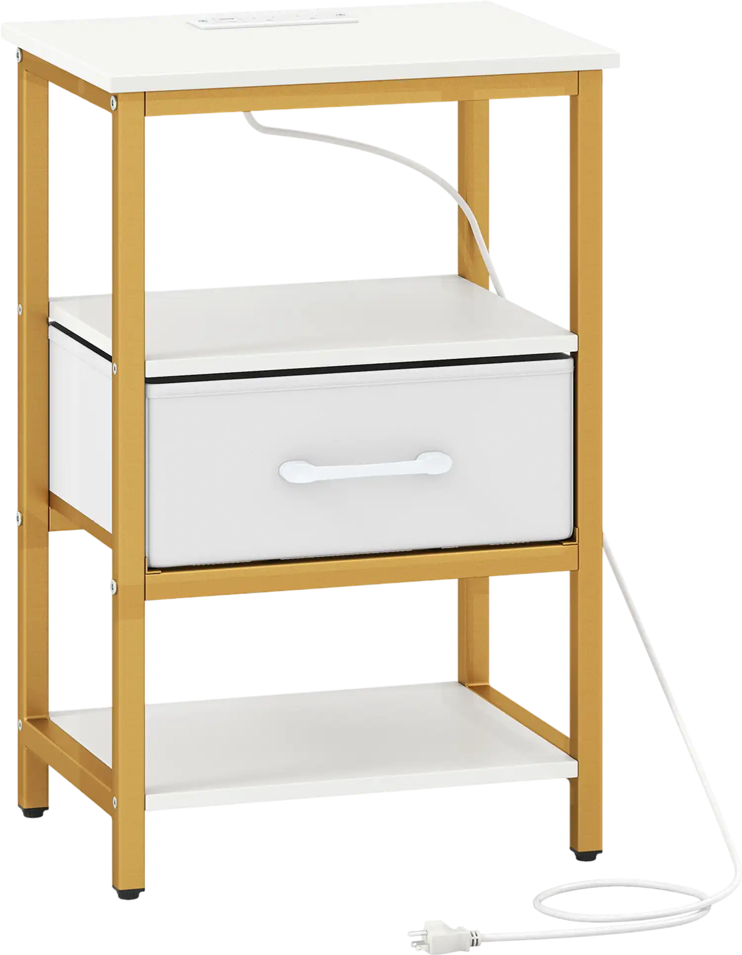 Costway Nightstand w/ Charging Station Adjustable Fabric Drawer 23337606 New