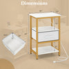 Dimensions of nightstand with charging station and adjustable fabric drawer, showcasing measurements for bedroom or.