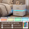 Nightstand with RGB LED light strip, 2 storage drawers, and charging station for a contemporary bedside solution.