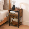 Rustic brown nightstand with charging station, USB ports, and spacious drawer, perfect for bedside organization.