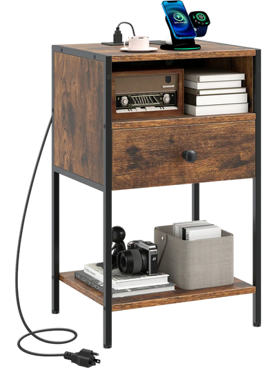 Costway Nightstand Bedside Table Charging Station USB Ports Outlets 33467512 New