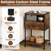 Rustic brown nightstand with charging station, USB ports, and adjustable feet for a wobble-free design in any room.