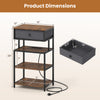Nightstand dimensions showcasing 28-inch height, 16-inch width, and a fabric drawer for organized bedside storage.