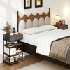 Nightstand with charging station featuring a rustic brown finish and fabric drawer, ideal for bedside storage.