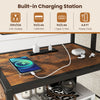 Nightstand with charging station featuring two AC outlets, USB ports, and rustic brown finish for bedside convenience.