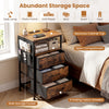 Nightstand with charging station featuring 3 fabric drawers and a spacious top for convenient bedside storage.