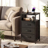 Nightstand with Charging Station 27.5 inch Modern Bedside Table with 3 Fabric Drawers-Black - Gallery View 1 of 11