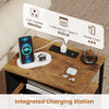 Nightstand with integrated charging station featuring 2 AC outlets, USB and Type-C ports, in rustic brown finish.