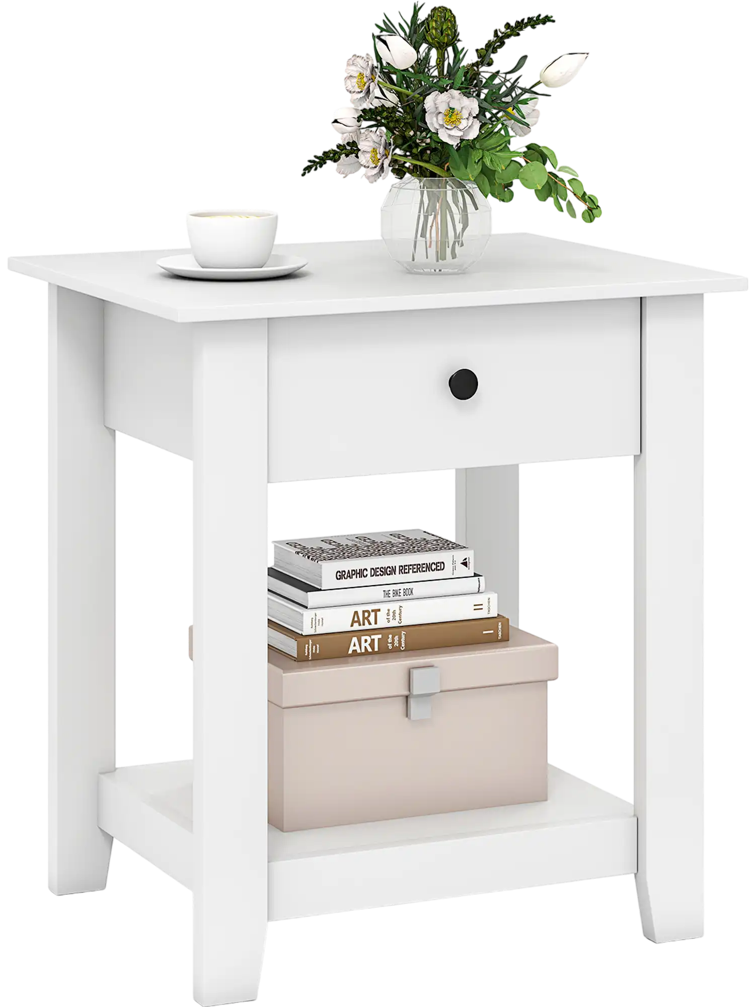 Costway Modern Nightstand Bedside Table w/ Drawer Open Shelf Storage 92326562 New