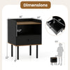 Black nightstand with drawer and open shelf, featuring heavy-duty metal legs and chic design for versatile storage.