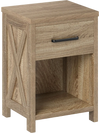 Natural nightstand featuring a spacious drawer and open shelf, designed with farmhouse-style X patterns for versatile.