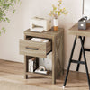 Natural nightstand with drawer and shelf, featuring farmhouse design and X-shaped patterns, perfect for living room or.