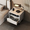 Mid-century modern nightstand in white with 3D wavy pattern, open shelf, and spacious drawer for bedroom storage.