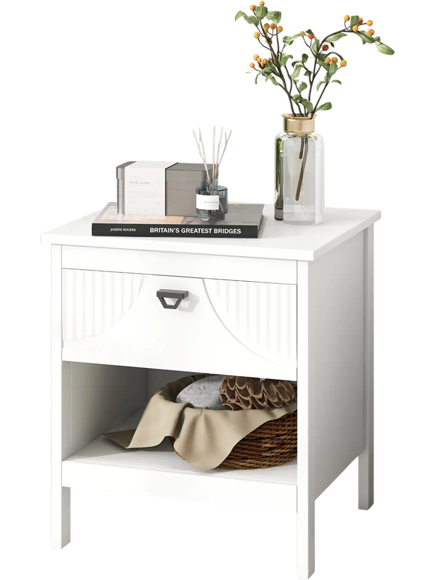 Costway 2-Tier Wood Nightstand Side Table w/ Drawer Open Shelf White 958426713 New